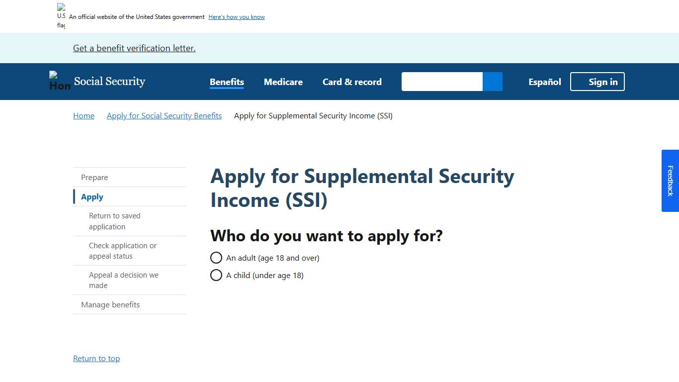 Apply for Supplemental Security Income (SSI) SSA