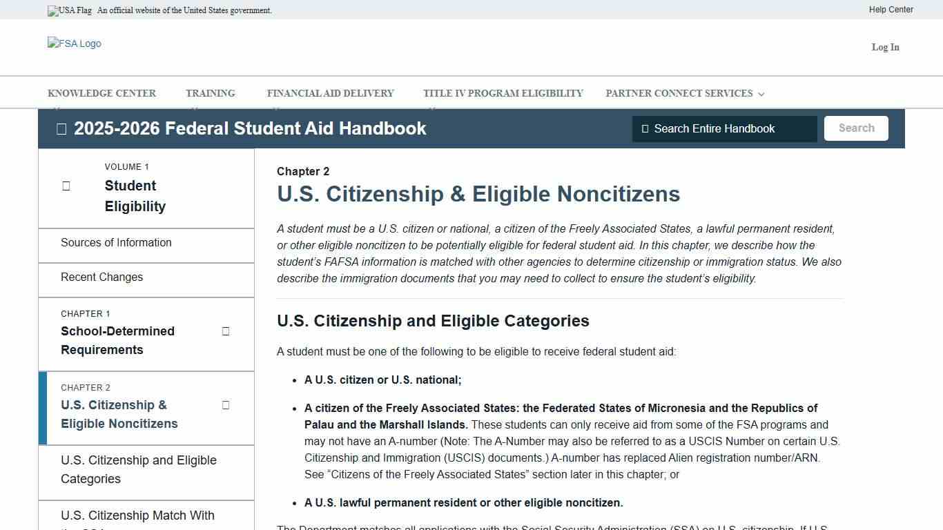 U.S. Citizenship & Eligible Noncitizens 2025-2026 Federal Student Aid Handbook