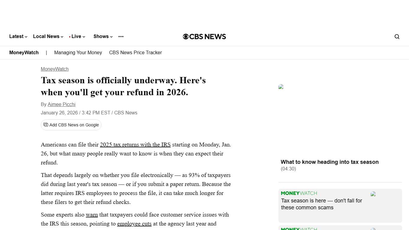 Tax season is officially underway. Here's when you'll get your refund in 2026. - CBS News