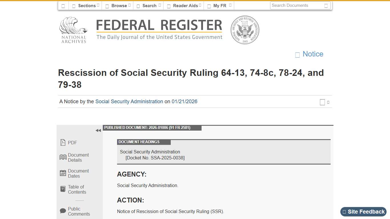 Federal Register :: Rescission of Social Security Ruling 64-13, 74-8c, 78-24, and 79-38